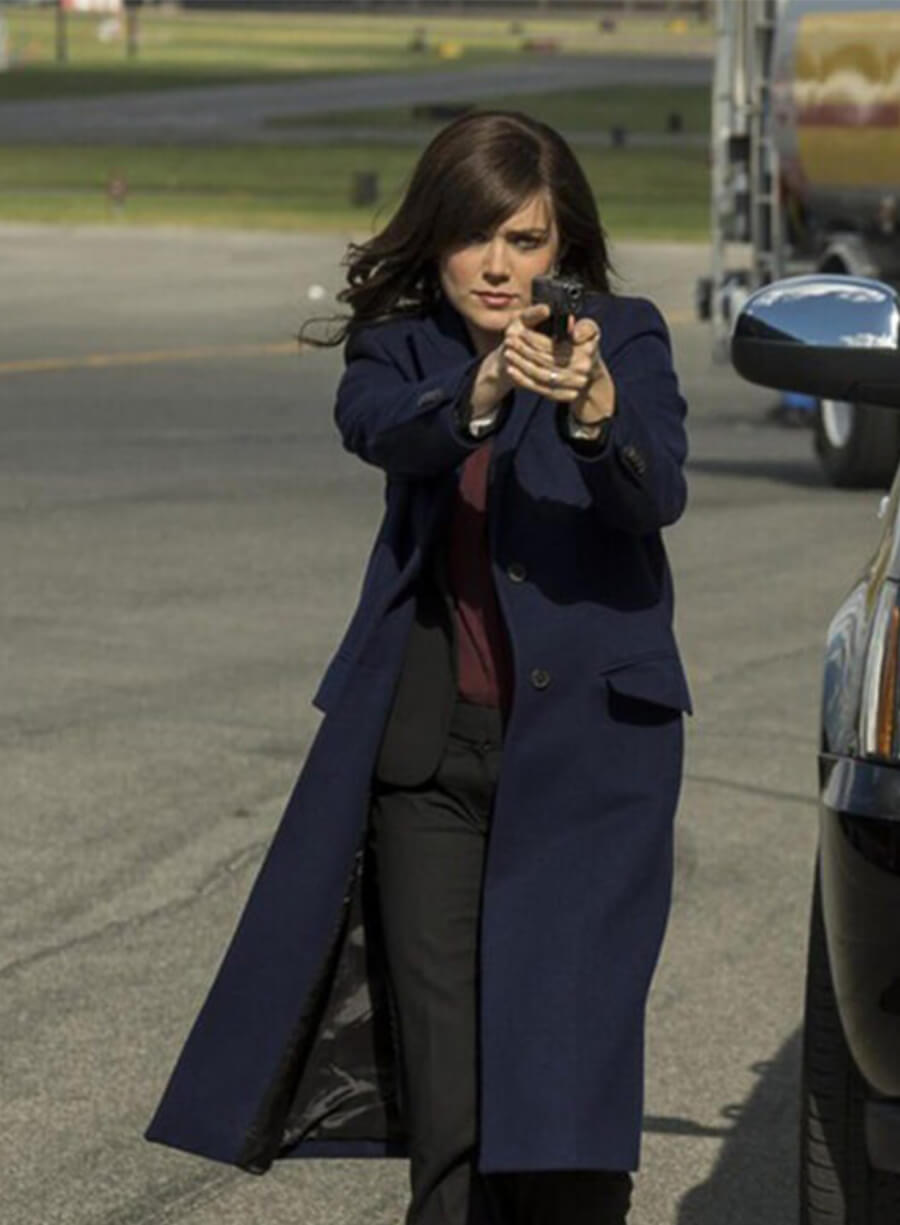 Megan Boone The Blacklist Elizabeth Keen Blue Wool Coat