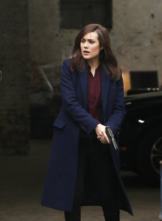 Megan Boone The Blacklist Elizabeth Keen Blue Wool Coat