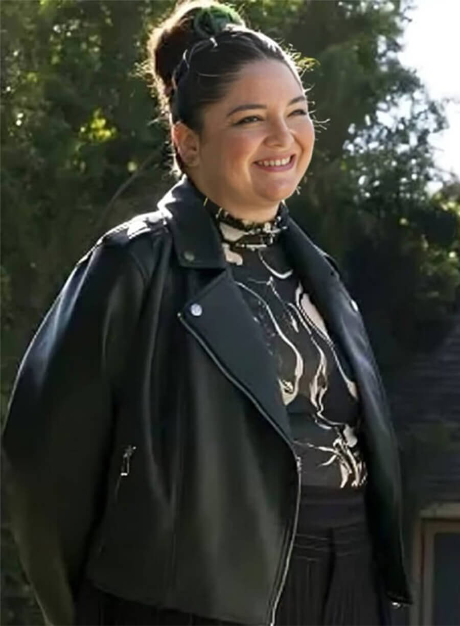 Megan Stalter Hacks Kayla Schaeffer Black Leather Jacket