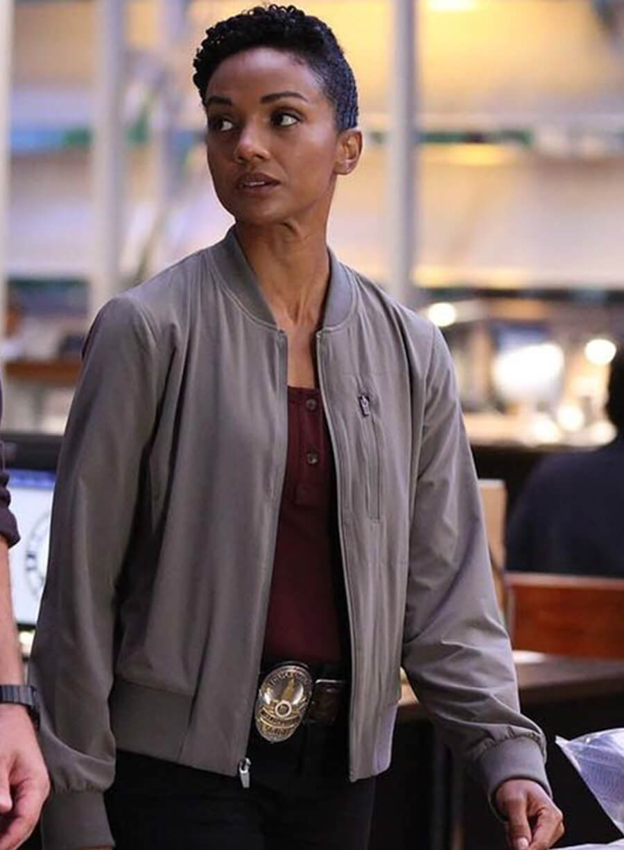 Mekia Cox The Rookie Nyla Harper Grey Bomber Jacket