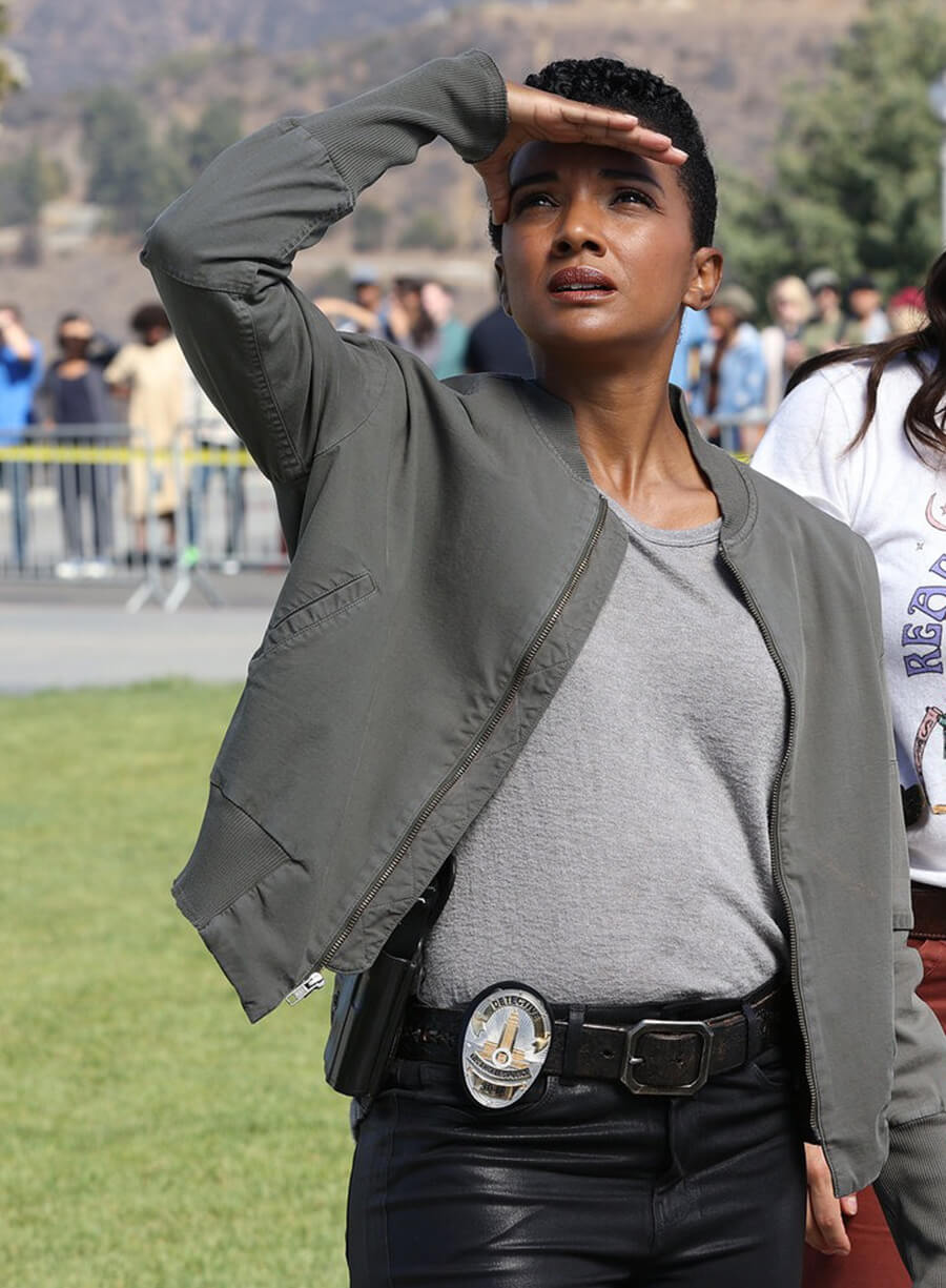 Mekia Cox The Rookie Nyla Harper Grey Bomber Jacket