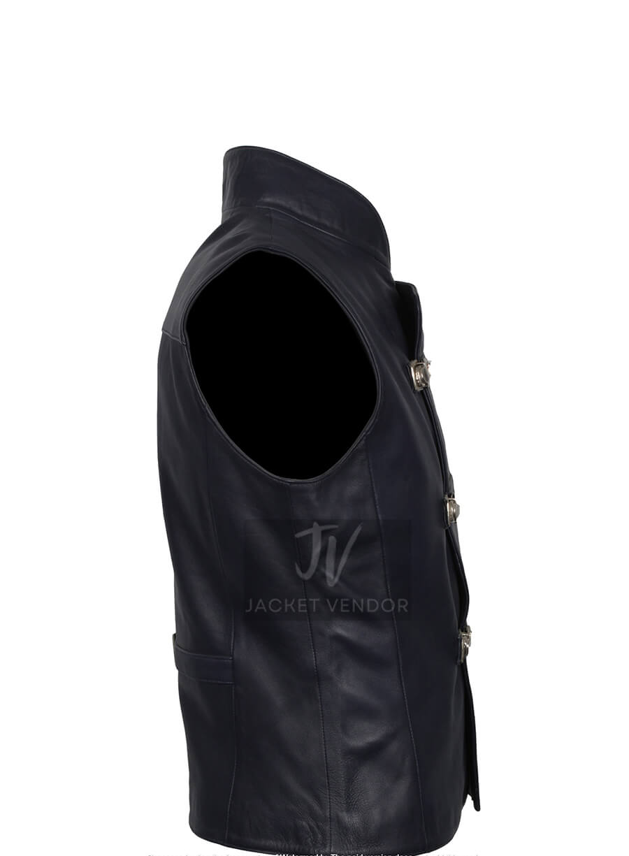 Mens Aegeus Leather Black Vest