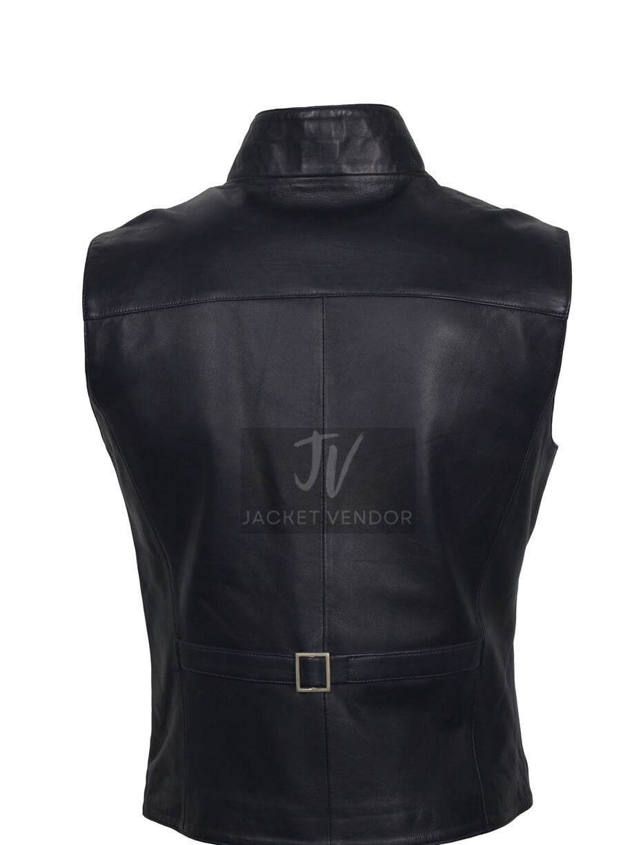 Mens Aegeus Leather Black Vest