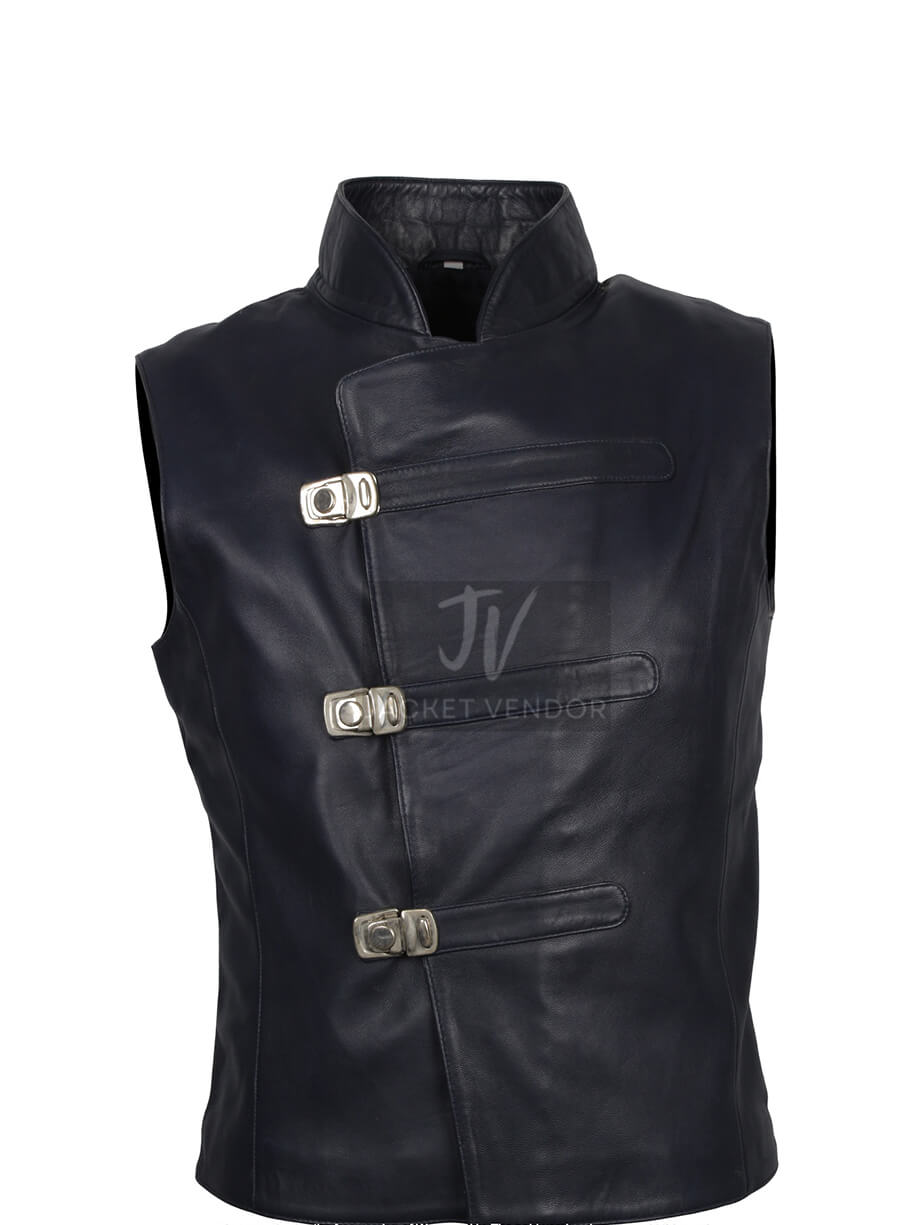 Mens Aegeus Leather Black Vest