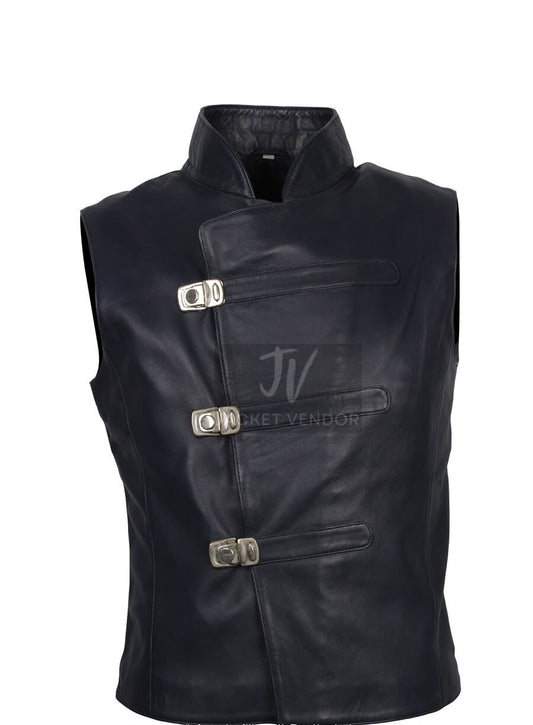 Mens Aegeus Leather Black Vest