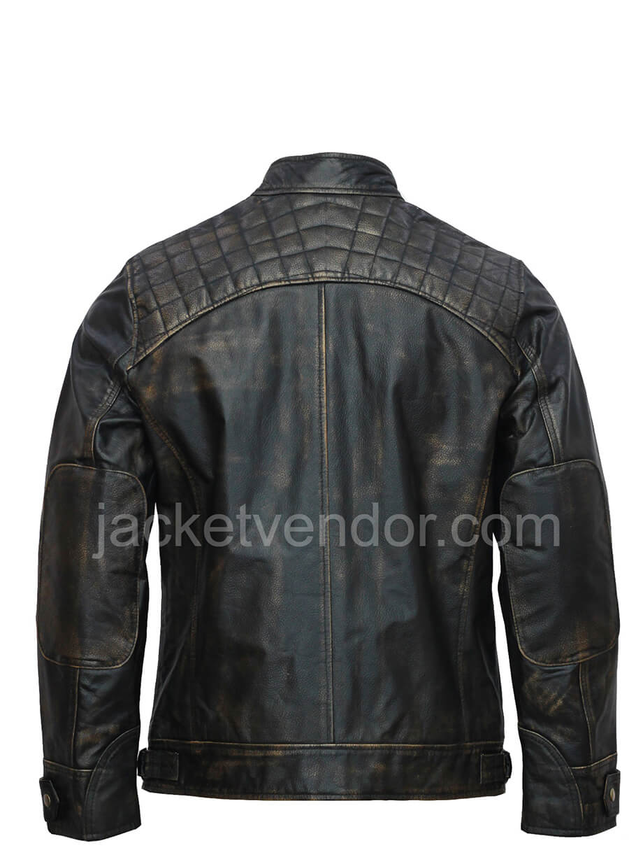 Mens Distressed Quilted Leather Jacket