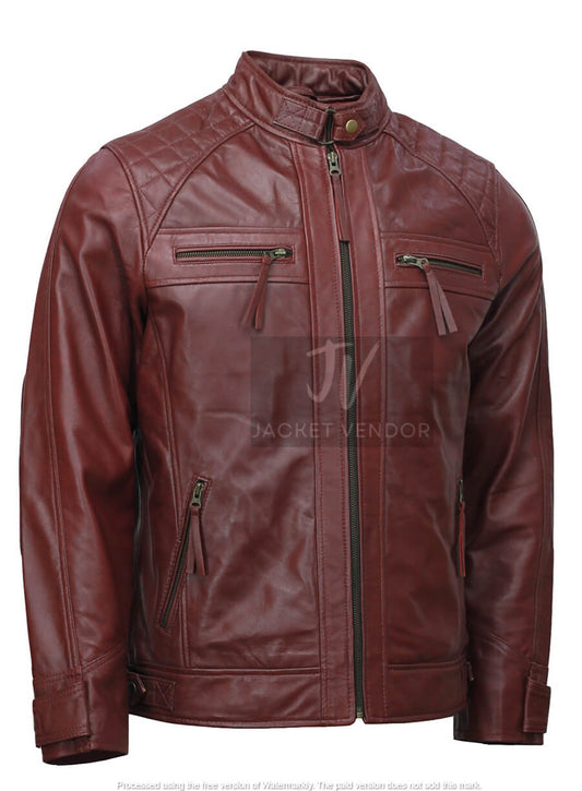Mens Maroon Biker Leather Jacket