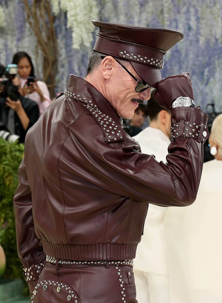 Met Gala 2026 Luke Evans Burgundy Leather Jacket