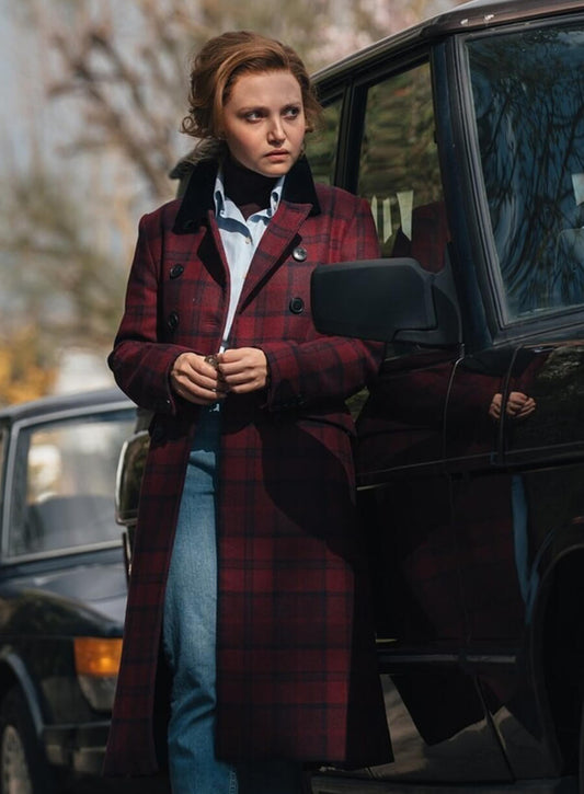 Mia McKenna-Bruce The Lady Jane Andrews Red Plaid Coat