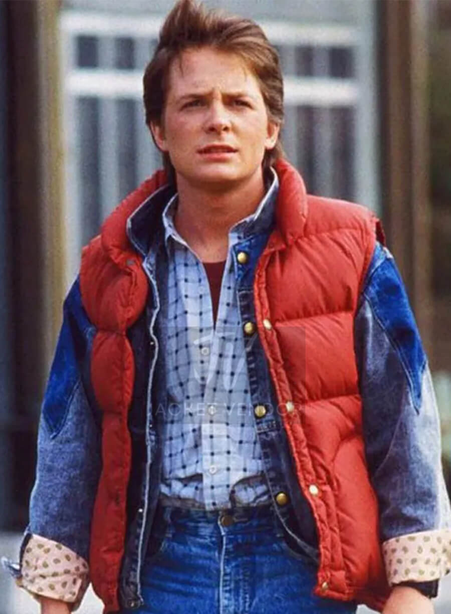 Michael J. Fox Back To The Future Marty Mcfly Puffer Red Vest 