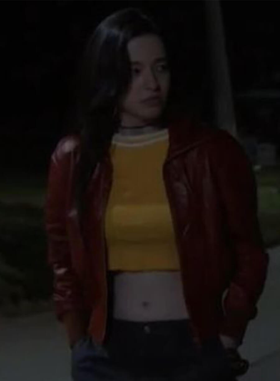 Mikey Madison Better Things Max Fox Maroon Leather Jacket