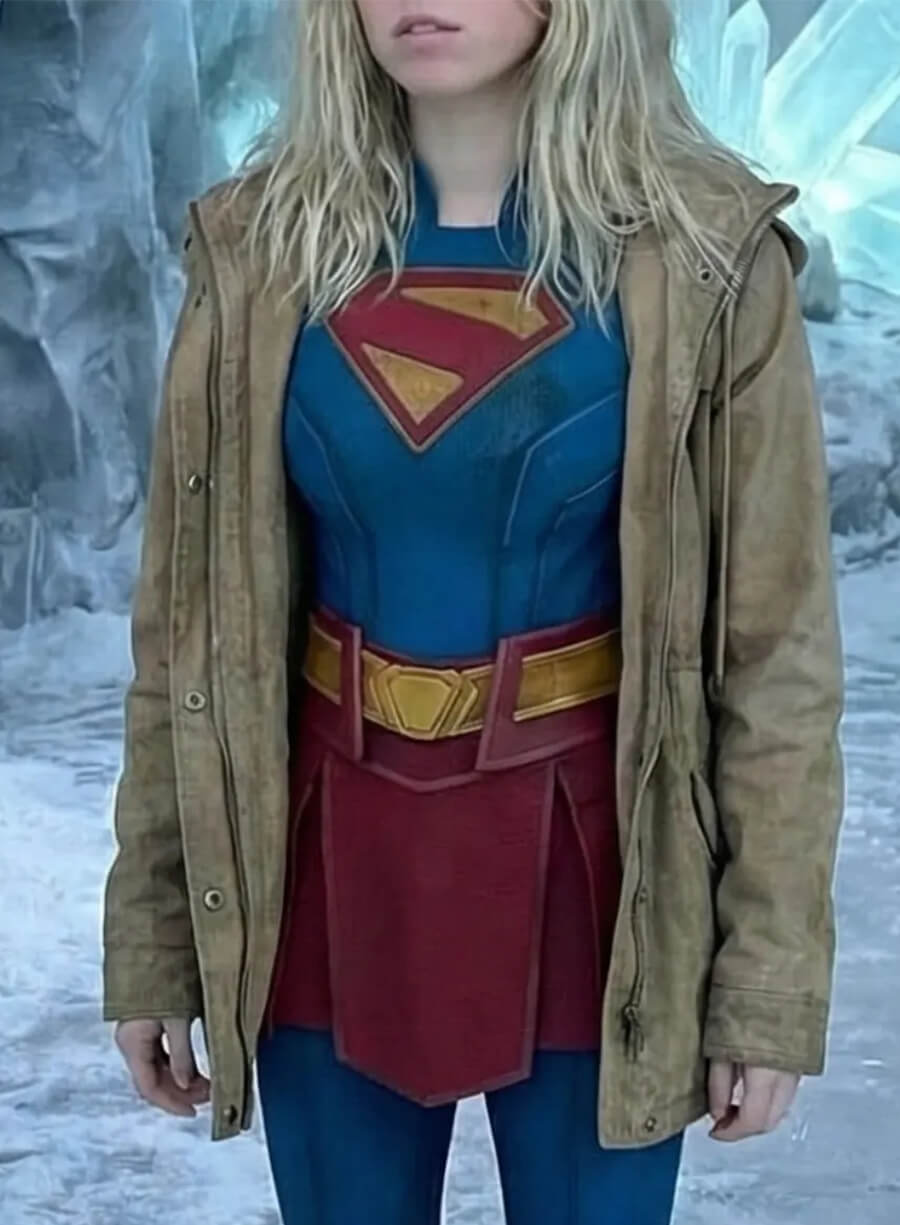 Milly Alcock Supergirl 2026 Brown Hooded Jacket