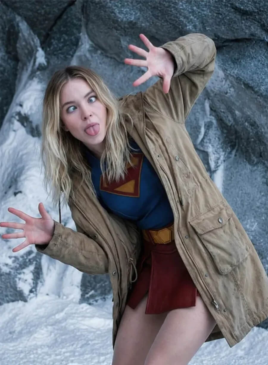 Milly Alcock Supergirl 2026 Brown Hooded Jacket