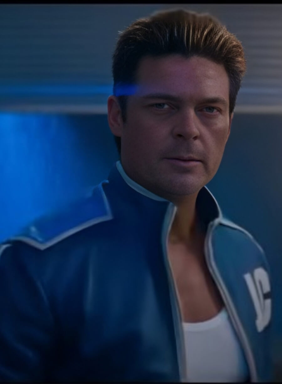 Mortal Kombat II 2025 Karl Urban Johnny Cage Blue Leather Jacket 