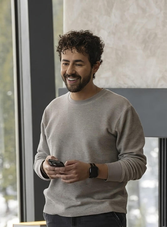 Mountainhead 2025 Ramy Youssef Jeff Grey Sweatshirt