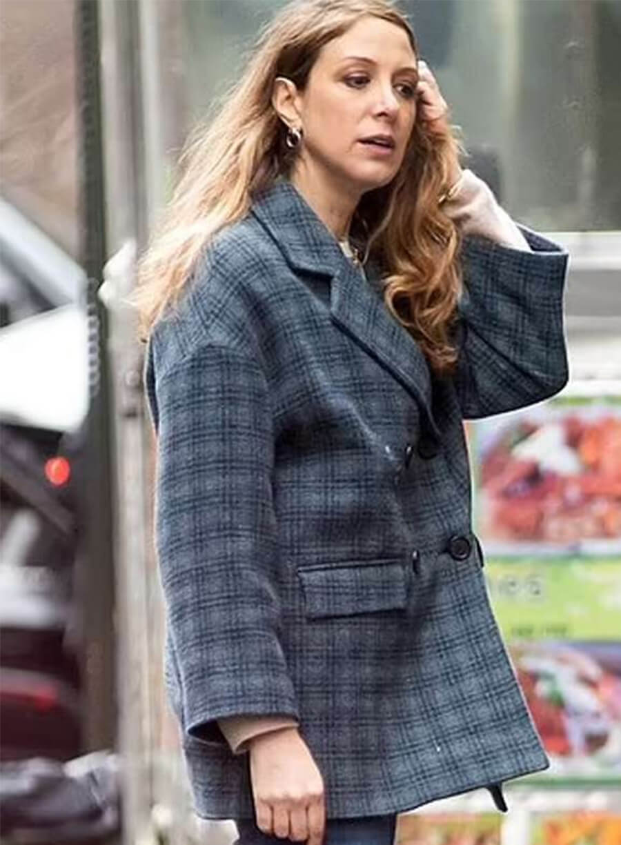 Natalie Gold Succession S04 Rava Roy Blue Plaid Blazer Coat