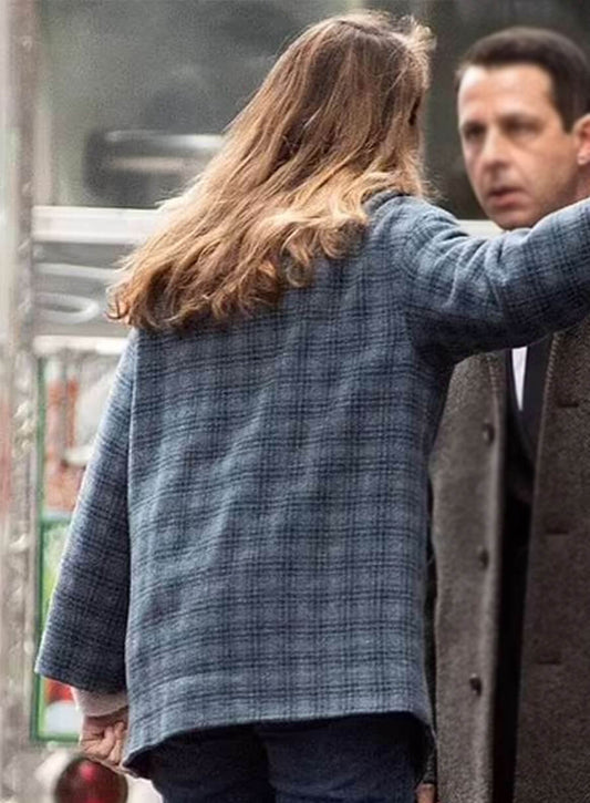 Natalie Gold Succession S04 Rava Roy Blue Plaid Blazer Coat