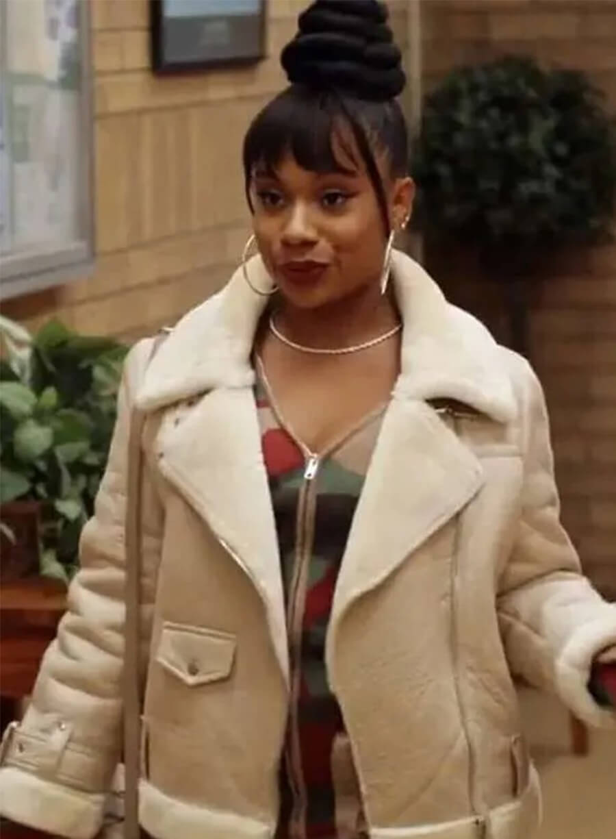 Nate Jones Abbott Elementary Amber White Shearling Jacket