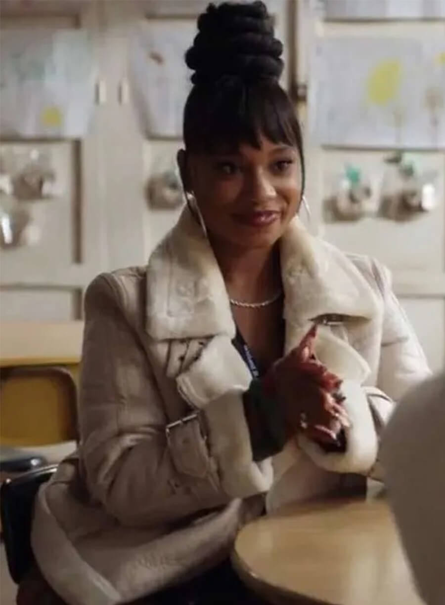 Nate Jones Abbott Elementary Amber White Shearling Jacket