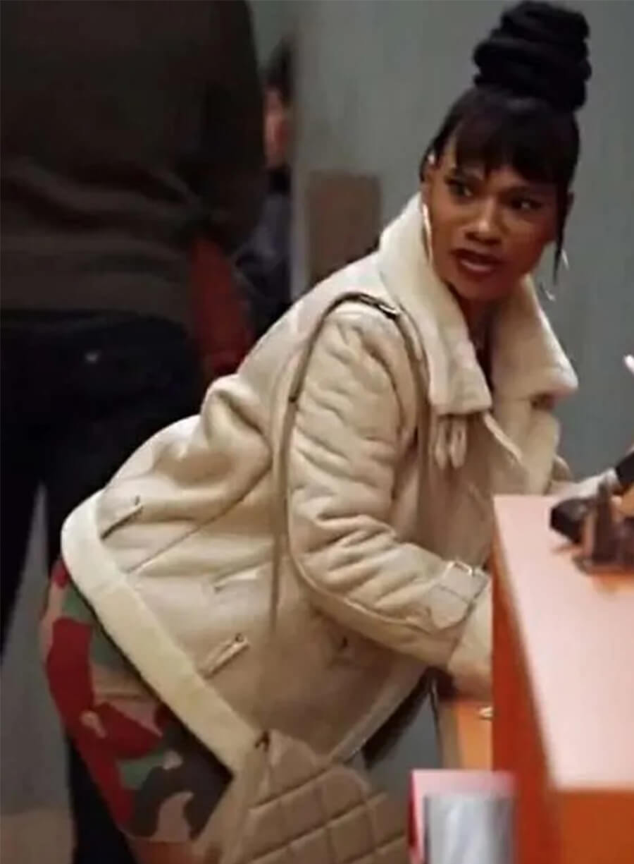 Nate Jones Abbott Elementary Amber White Shearling Jacket