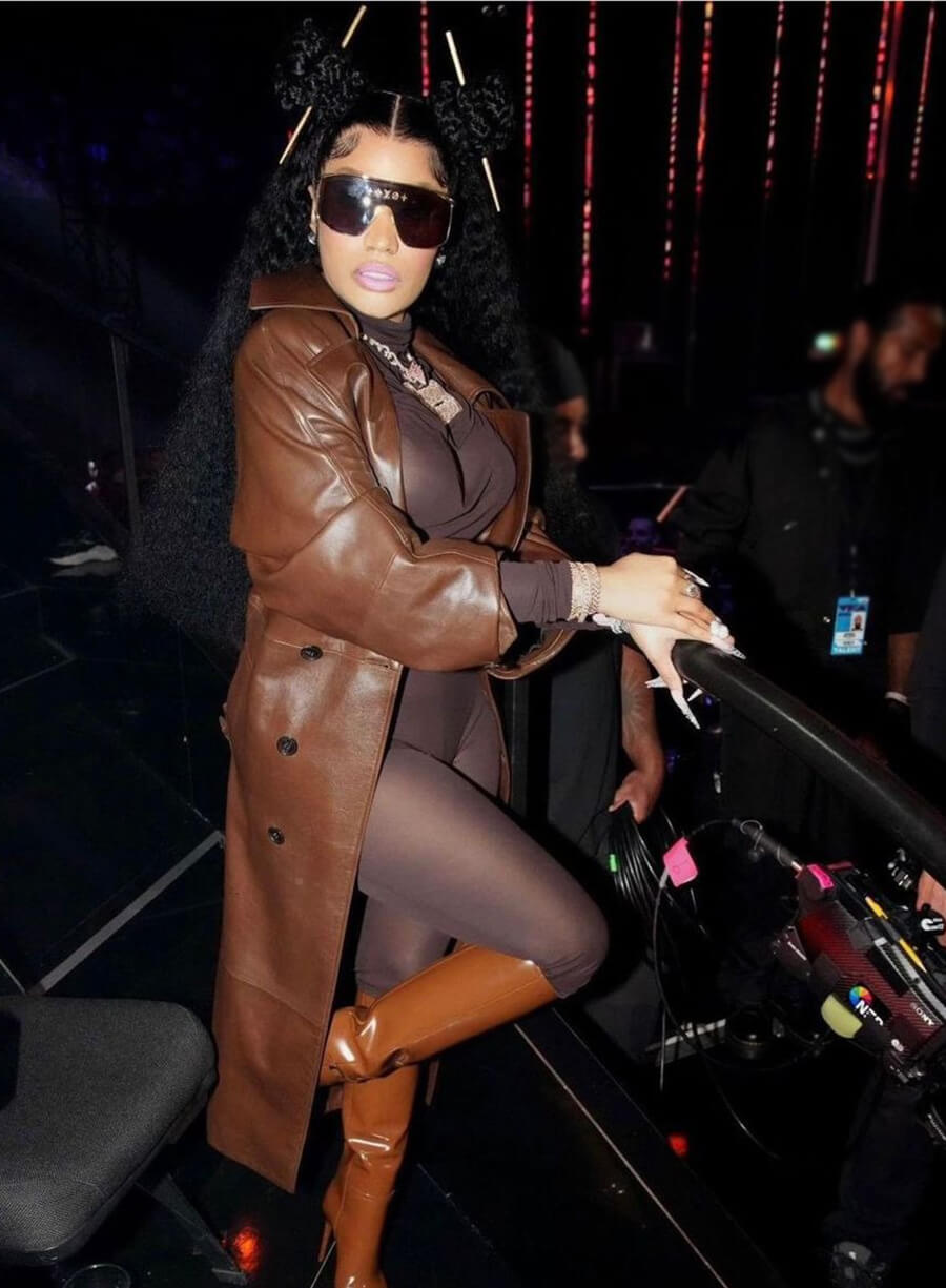 Nicki Minaj Music Awards 2023 Brown Leather Coat