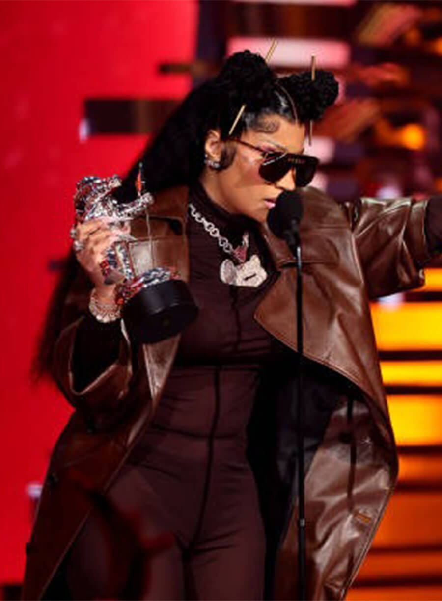 Nicki Minaj Music Awards 2023 Brown Leather Coat
