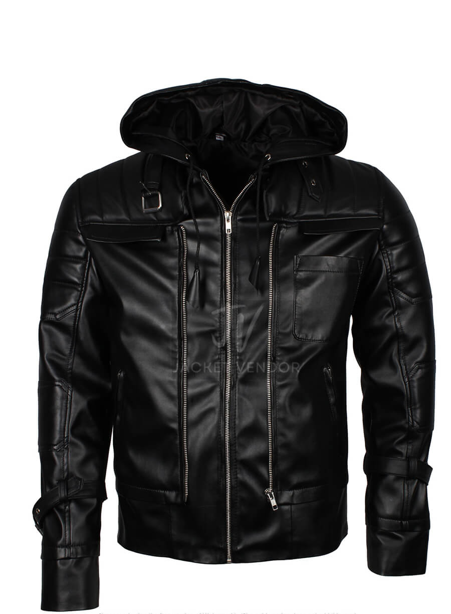Nightfall Phantom Hooded  Black Leather Jacket