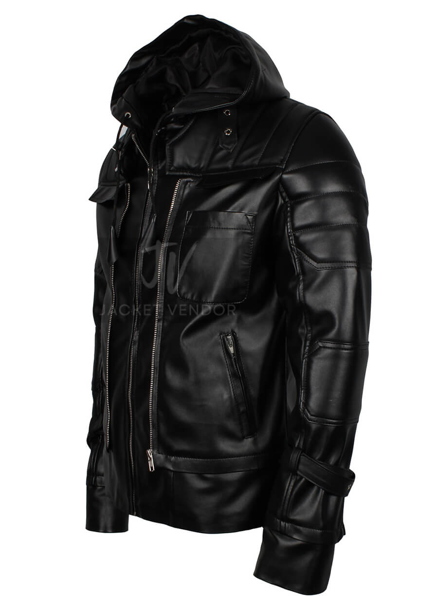 Nightfall Phantom Hooded  Black Leather Jacket