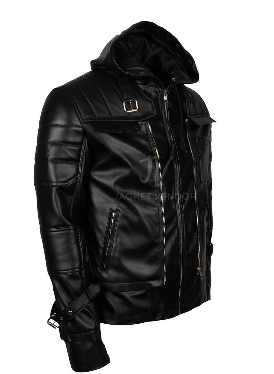 Nightfall Phantom Hooded  Black Leather Jacket