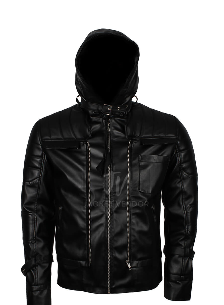 Nightfall Phantom Hooded  Black Leather Jacket