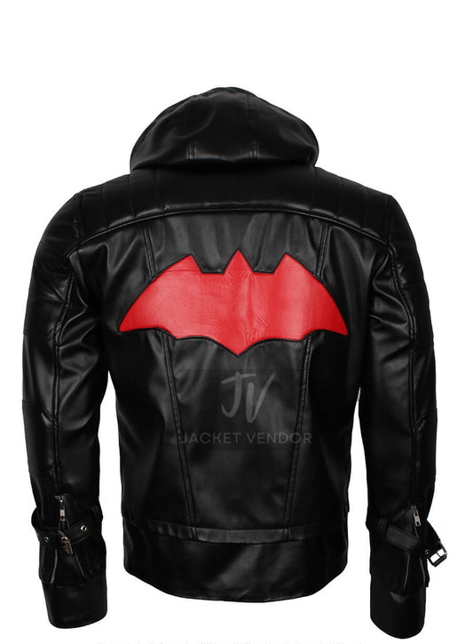 Nightfall Phantom Hooded  Black Leather Jacket