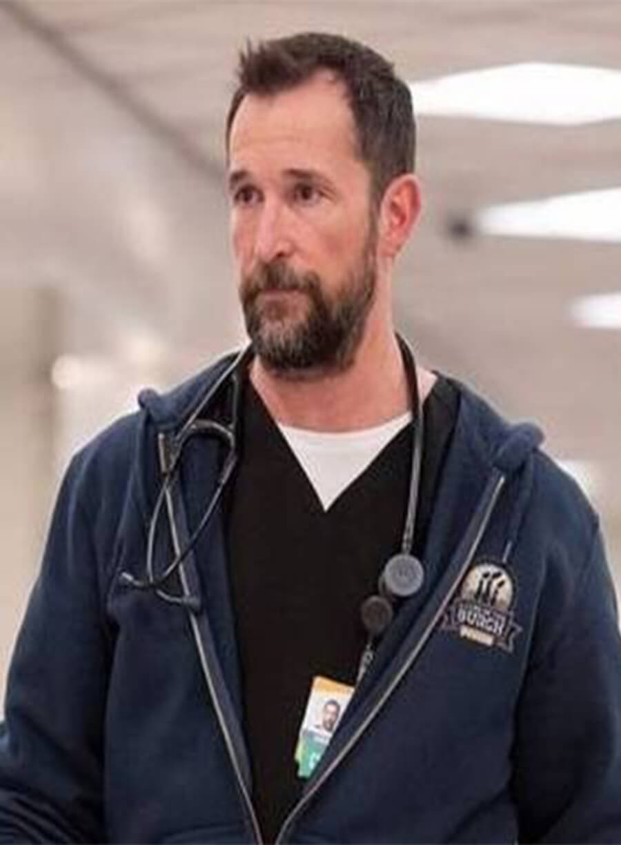 Noah Wyle The Pitt Dr. Michael Robinavitch Blue Hooded Zipper Jacket