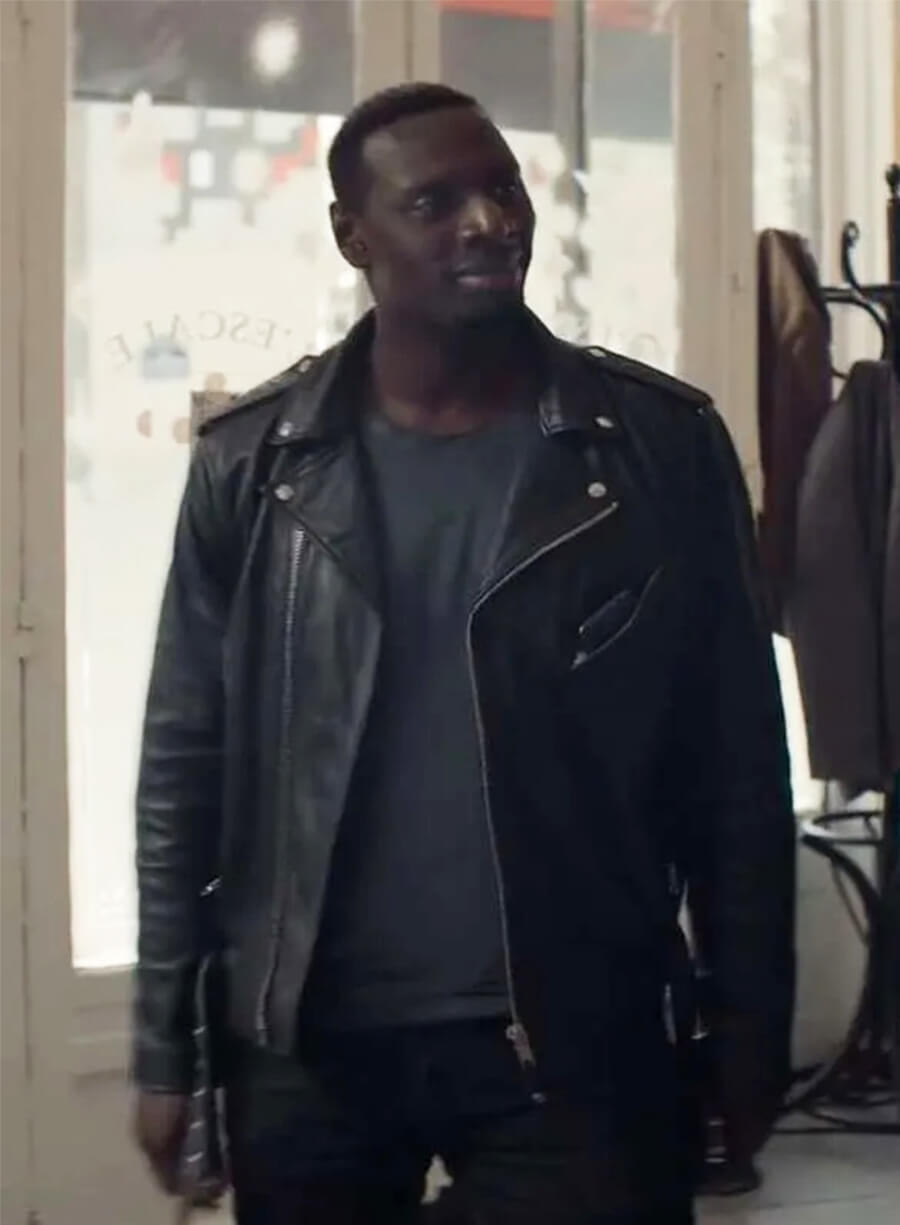 Omar Sy Lupin Assane Diop Black Biker Leather Jacket