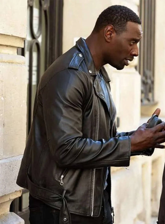 Omar Sy Lupin Assane Diop Black Biker Leather Jacket
