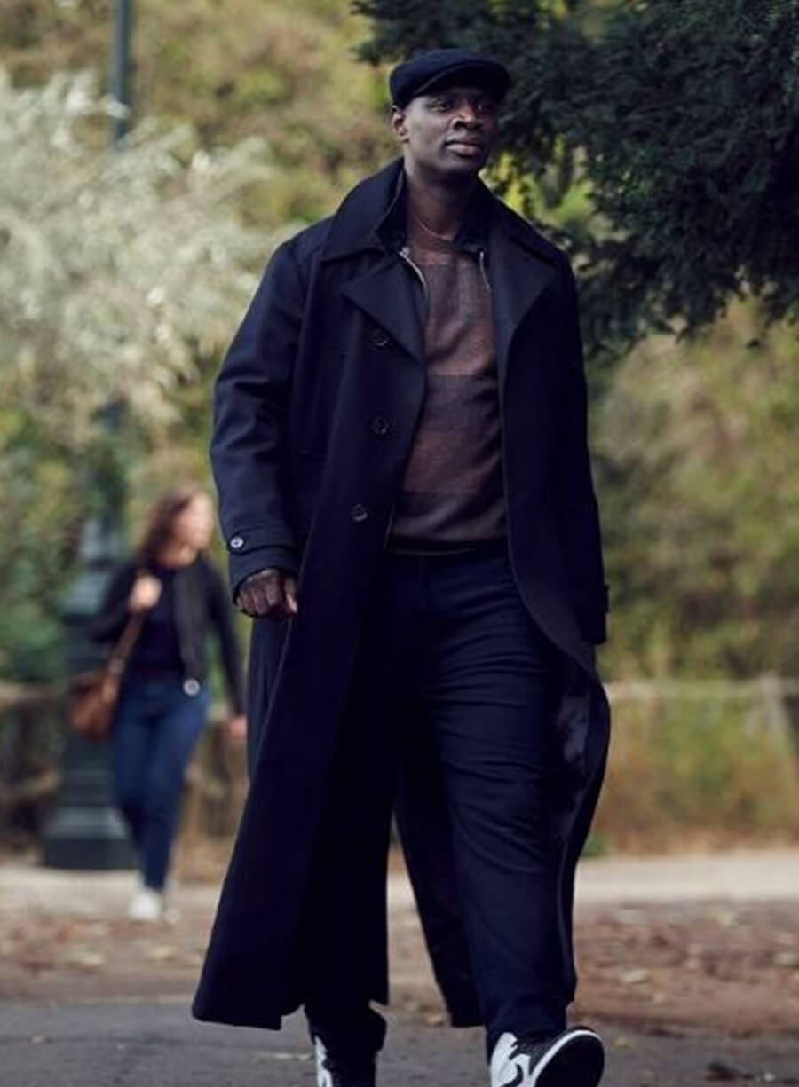 Omar Sy Lupin Assane Diop Black Wool Long Coat
