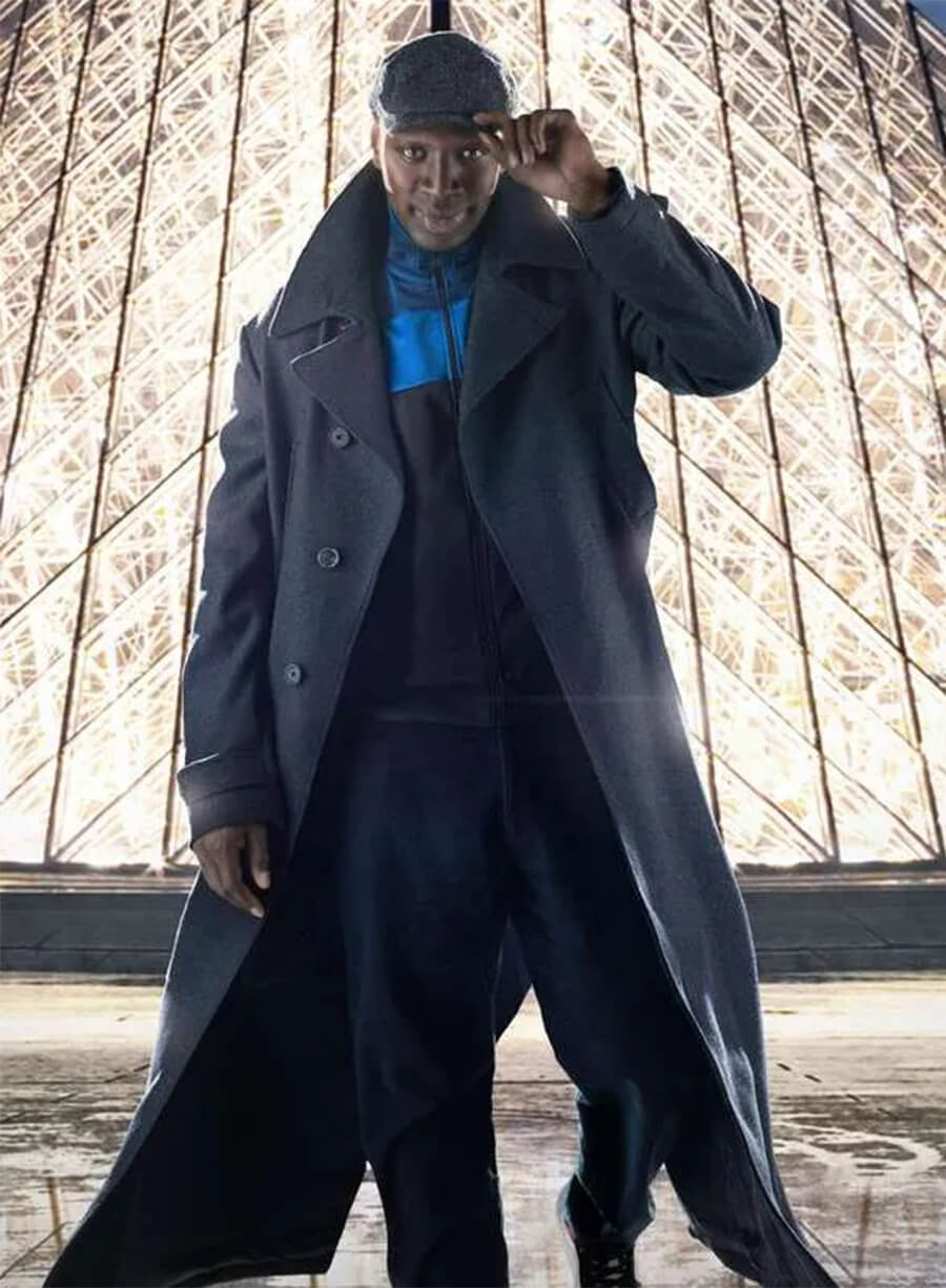 Omar Sy Lupin Assane Diop Black Wool Long Coat