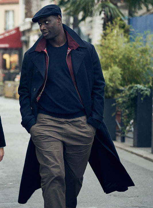 Omar Sy Lupin Assane Diop Black Wool Long Coat