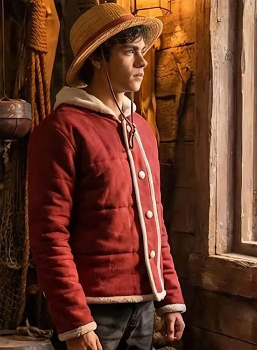 One Piece Monkey D. Luffy Fur Hooded Red Jacket 
