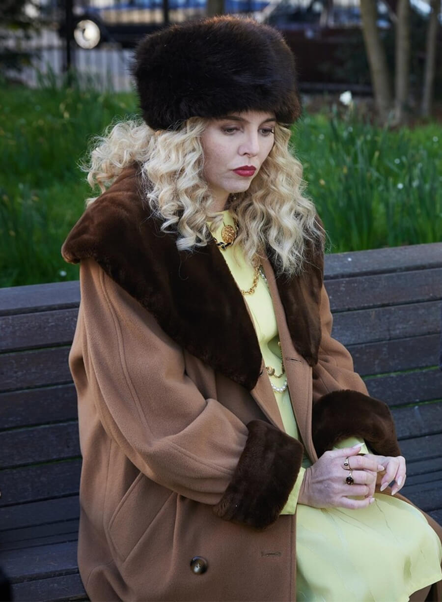 Ophelia Lovibond The Lady 2026 Aleksandra Brown Shearling Coat