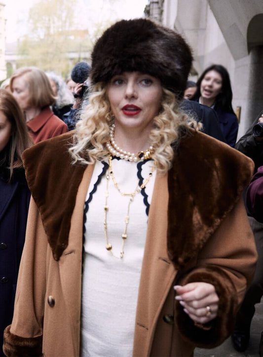 Ophelia Lovibond The Lady 2026 Aleksandra Brown Shearling Coat