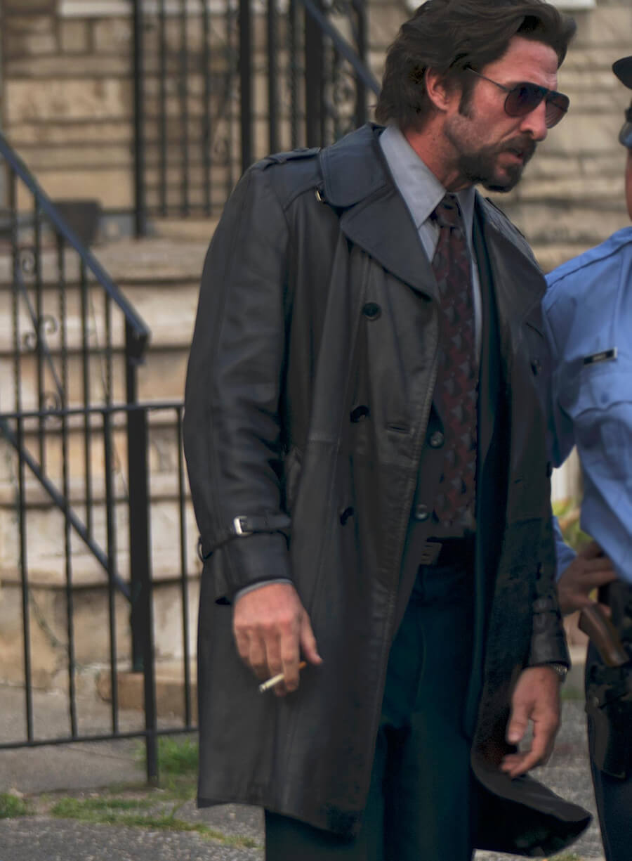Pablo Schreiber Motor City 2026 Lieutenant Savick Leather Coat