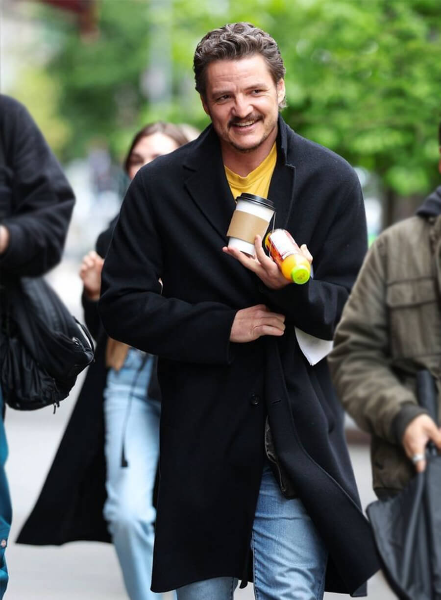 Pedro Pascal Black Wool Coat