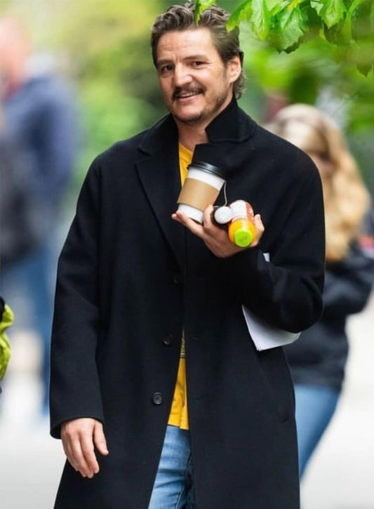 Pedro Pascal Black Wool Coat