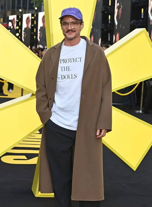 Pedro Pascal Brown Wool Coat 
