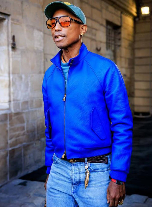 Pharrell Williams Blue Leather Jacket 