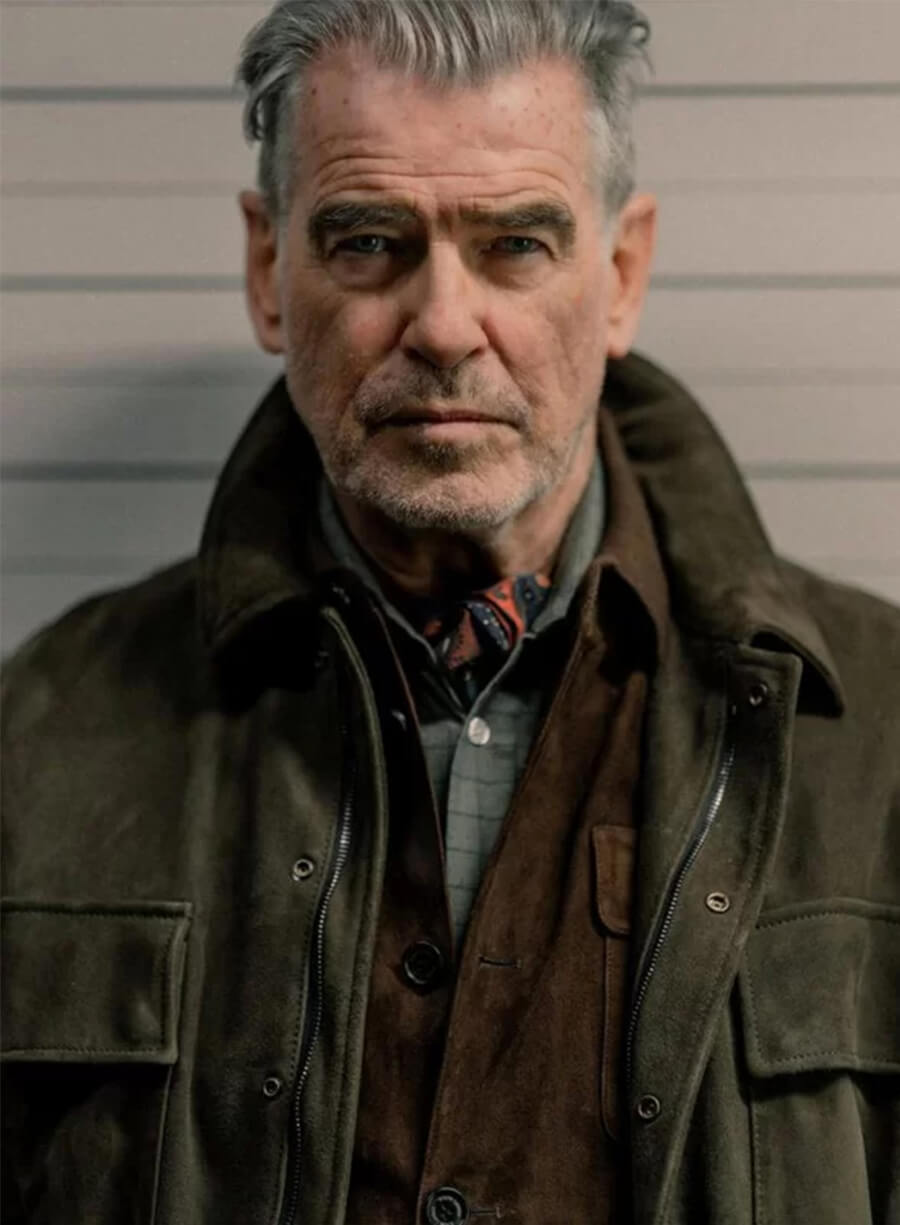 Pierce Brosnan MobLand S02 Conrad Harrigan Brown Suede Jacket