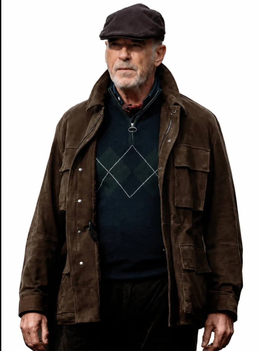 Pierce Brosnan MobLand S02 Conrad Harrigan Brown Suede Jacket