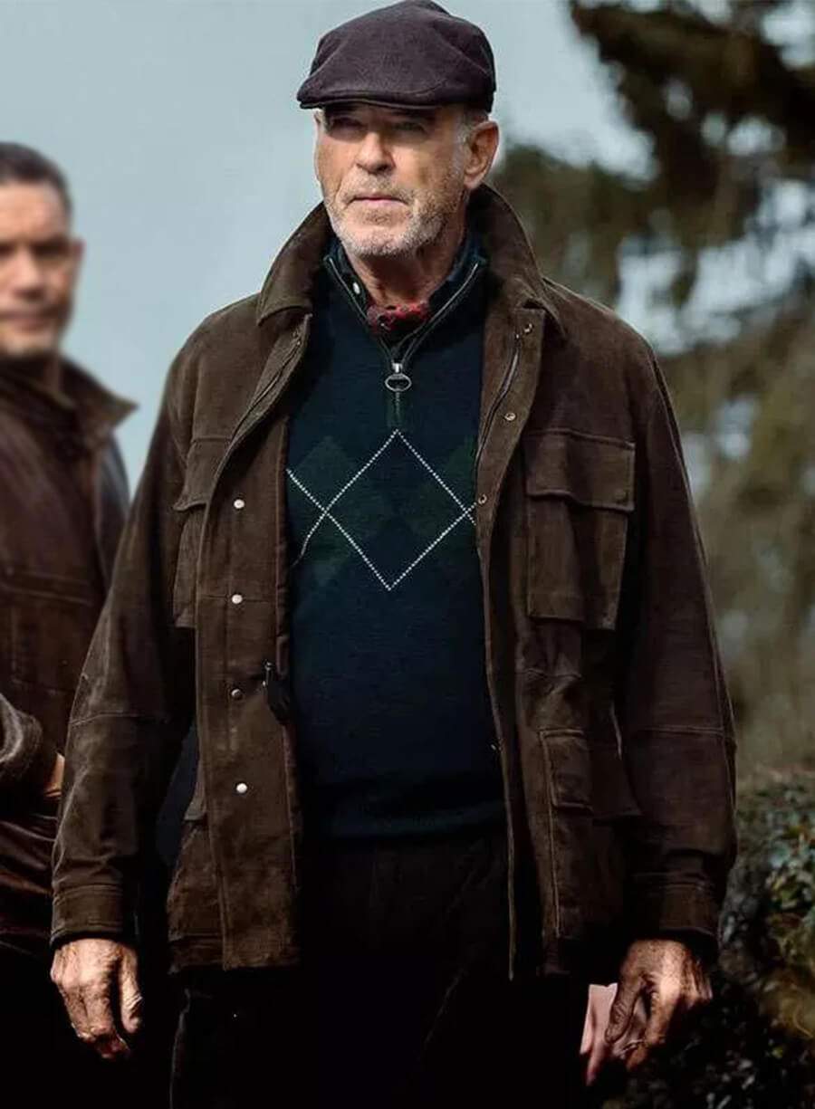 Pierce Brosnan MobLand S02 Conrad Harrigan Brown Suede Jacket