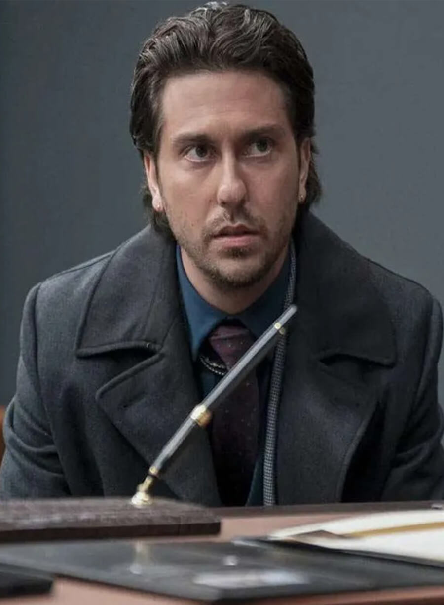 Play Dirty 2025 Nat Wolff Kincaid Black Wool Coat