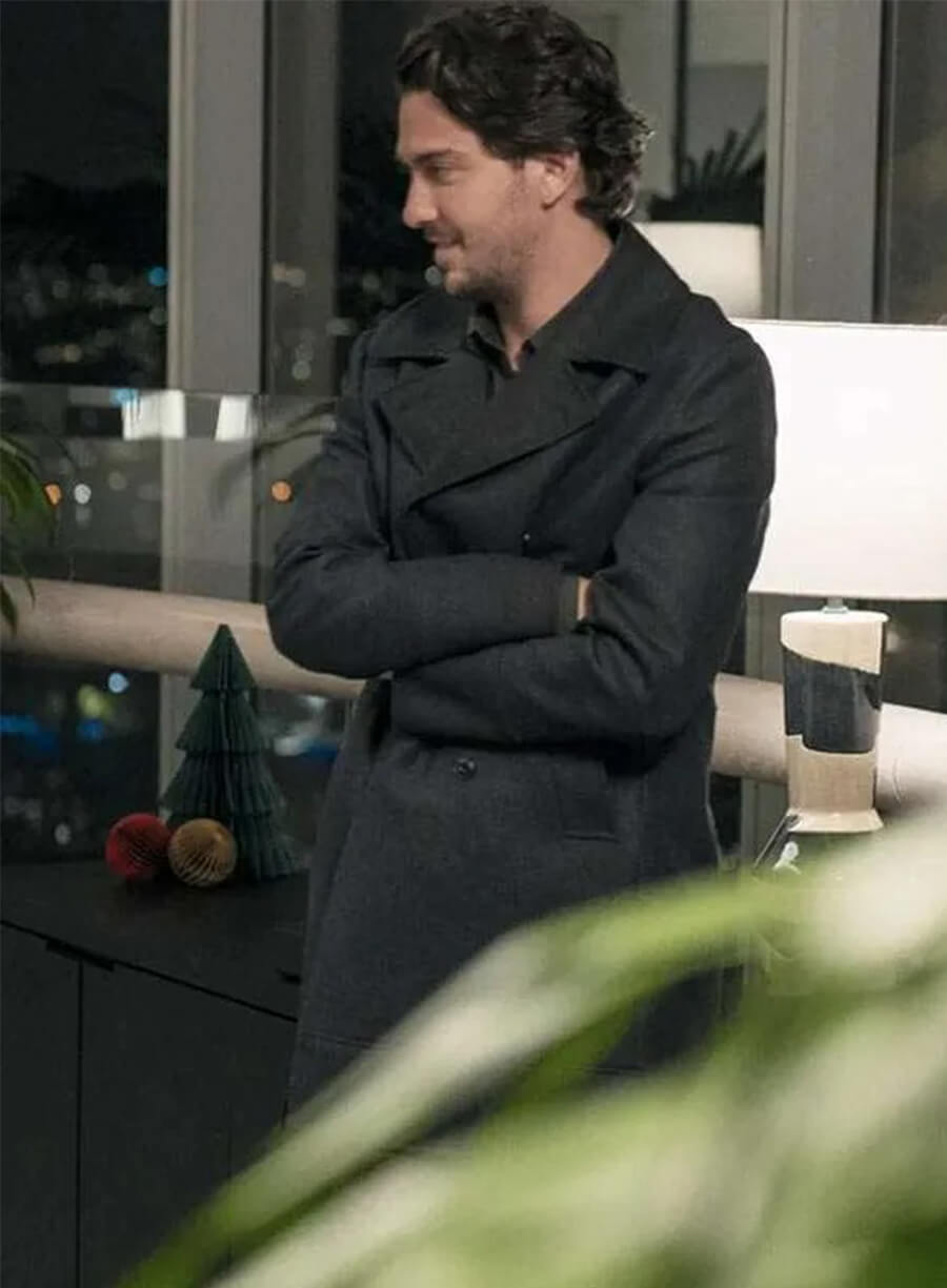 Play Dirty 2025 Nat Wolff Kincaid Black Wool Coat